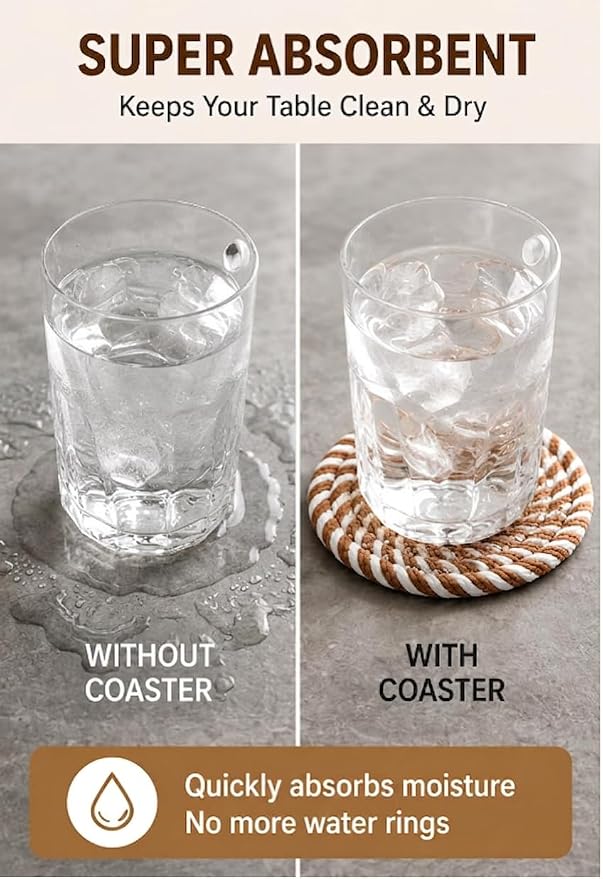 Boho Drink Coasters Set of 4, 4.8 Inch Absorbent Cotton Woven Coasters - Image 3