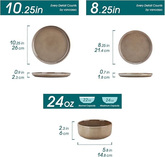 vancasso PLAYA Plates and Bowls Sets, 18 Pieces Dark Brown Dinnerware Sets - Image 2