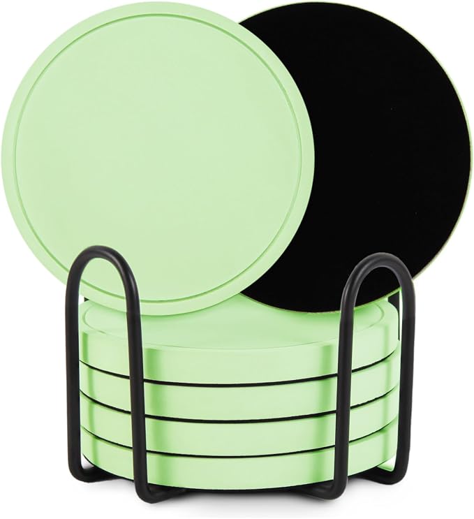 Azhou 6Pcs Drink Coaster with Holder, Non-Slip with Velvet Bottom, Thick Heavy by Azhou