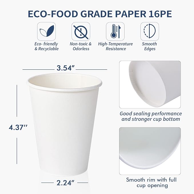 Turbo Bee 12 oz Disposable Paper Cups, 270 Pack Paper Coffee Cups, Disposable - Image 3