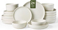 Famiware Milkyway 24-Piece Stoneware Plates and Bowls, Matte Beige White | by Famiware