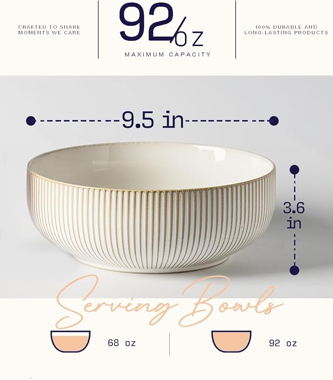 getstar Large Serving Bowls, Ceramic Salad Bowl Set of 2, Microwave and - Image 3