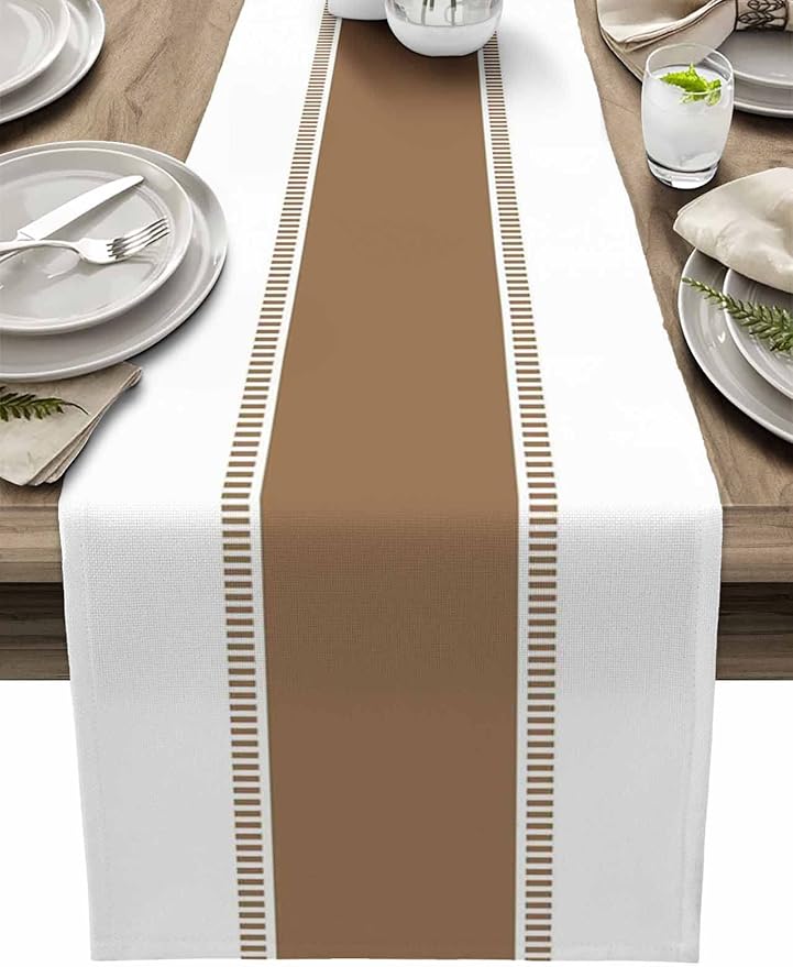 Brown Stripes Table Runners 36 inches Long, Cotton Linen Table Runner Dresser by Futuregrace
