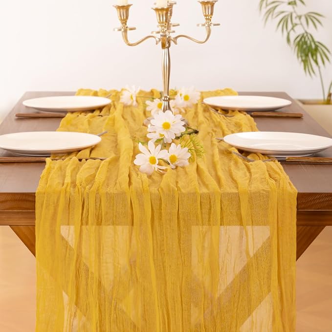 Cheesecloth Table Runner Summer Boho Wedding Birthday Party Home Decor | Gold - Image 5