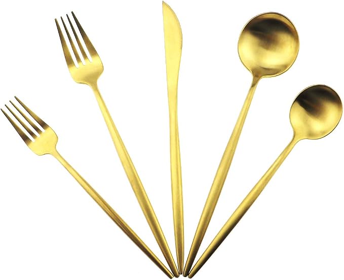 5-Piece 18/10 Stainless Steel Matte Gold Flatware Set by Unknown