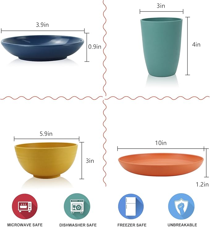 Wheat straw plates and bowls sets of 16 - Image 2