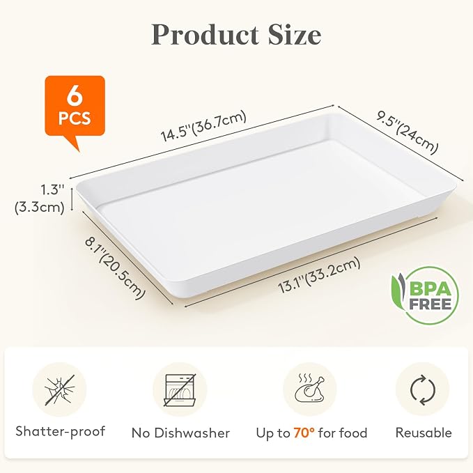 Lifewit 6 Pcs Large Serving Tray - Image 2