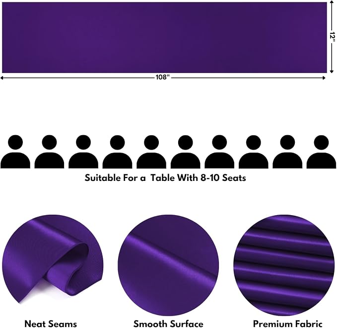 Purple Satin Table Runner, 12x108 Inches, 12 Pack | Premium Satin, Smooth - Image 2
