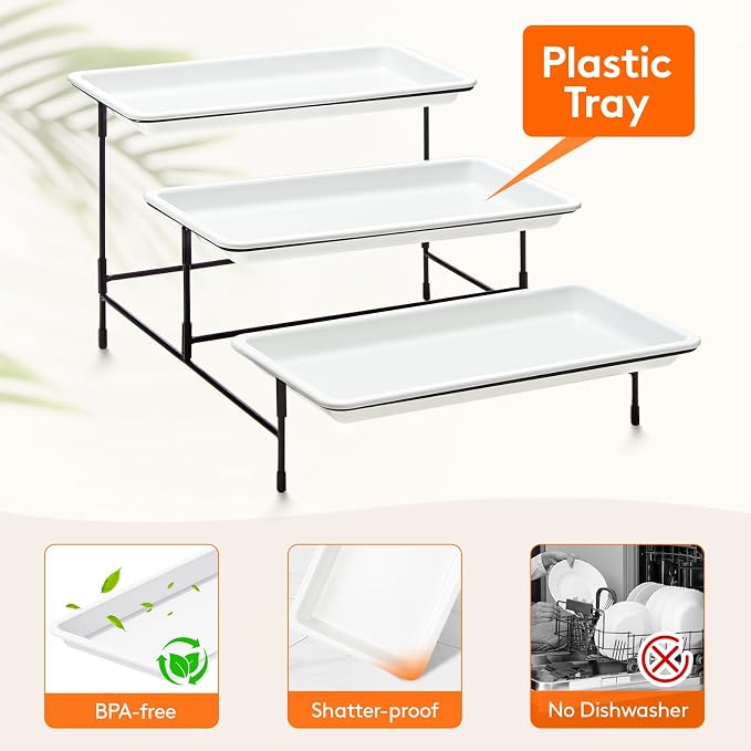 Lifewit 3 Tier Serving Tray, 30 x 17 cm/12 x 6.5" White Plastic Tiered Food - Image 4