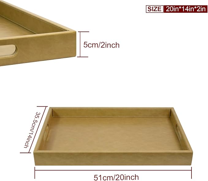 20 x 14 inches Leather Rectangle Serving Tray - Image 4