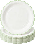 30 Pack Sage Green and White Paper Plates 7 Inch, Disposable Scalloped Plates by Unknown