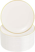 Nervure 100Pcs Ivory and Gold Plastic Plates, 7.5″Disposable Dessert Plates | by Nervure