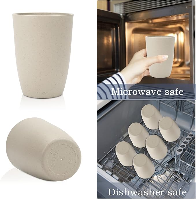 Wrova Wheat Straw Cups 6 PCS Good Alternative to Plastic Reusable Cups 20 oz - Image 4