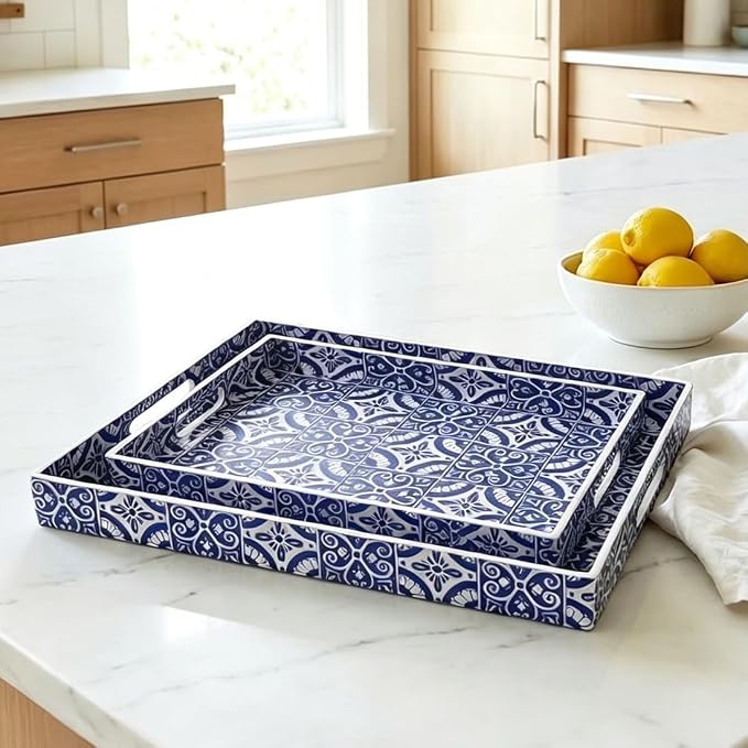 2 Pack Serving Tray with Handles, Rectangular Decorative Trays - Image 5