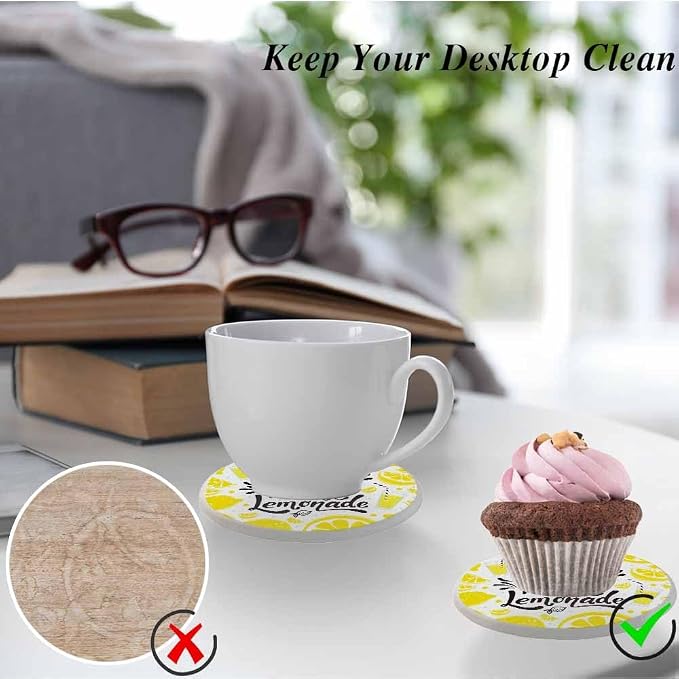 oFloral Lemon Coasters for Drinks Inspirational Quotes Modern Unique Art - Image 5