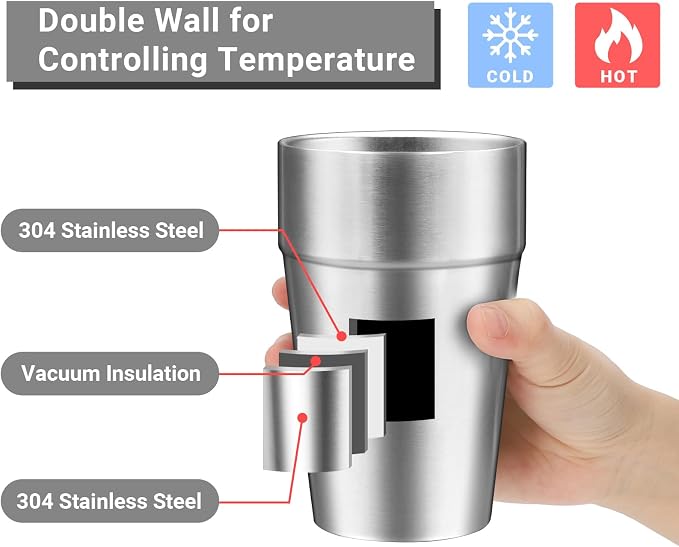 Double Wall Cup Stainless Steel, 16 oz Insulated Tumbler, 8 Pack Unbreakable - Image 3