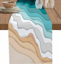 Turquoise Geometric Beach Table Runners 120 Inches Long, Cotton Linen Fabric by Edwiinsa