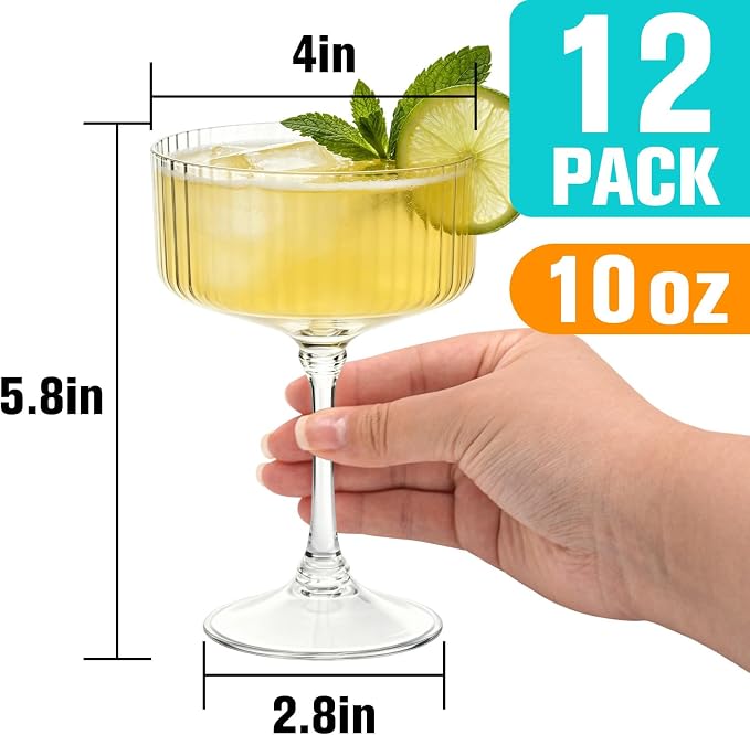 12 Pcs Plastic Martini Glasses Disposable, 10oz Ribbed Martini Glasses | - Image 3