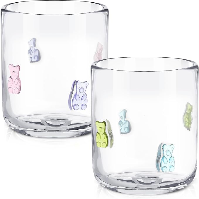 SiliFine 2 Pcs Bear Icon Juice Glasses - 14oz Candy Bear Stemless Wine Drinking - Image 2