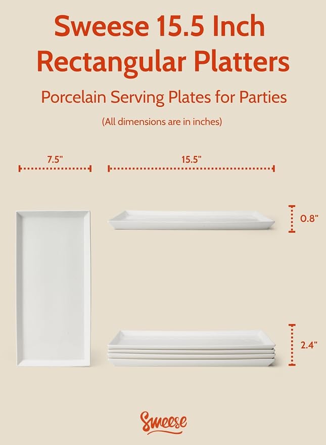 Sweese White Serving Platters, Porcelain Serving Trays - Image 2