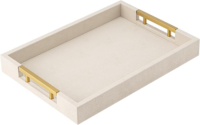 Beige Faux Leather Serving Tray by SYYSY