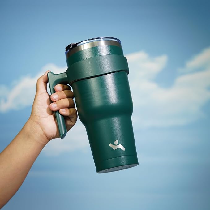 Konokyo 40 oz Tumbler with Handle and Straw, Insulated Travel Mug | Army Green; - Image 5