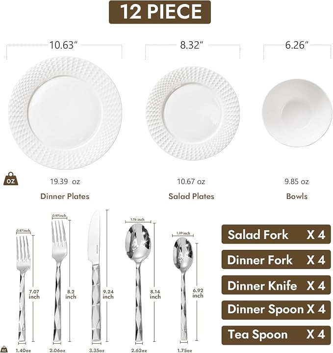 32Pc Bone China Dinnerware & Silverware Set, - Image 2