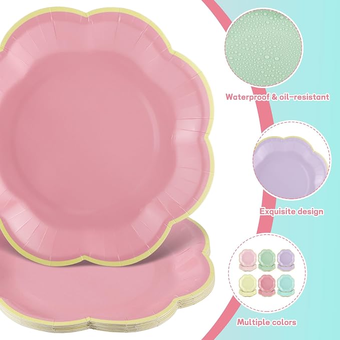 60 Pcs Pastel Paper Plates, 7 Inch Scalloped Dessert Plates - Image 3