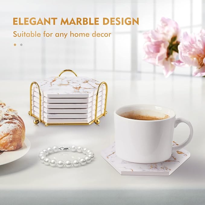 Marble Gold Coasters for Drinks Absorbent - Image 2
