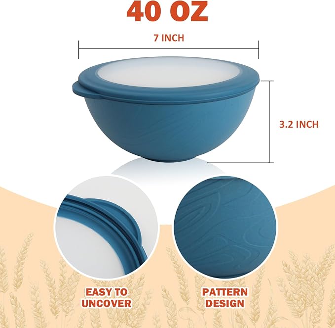 wheat straw bowls with lids set of 4, 40oz cereal bowls with covers, - Image 2