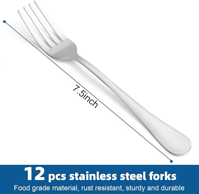 12 Piece Dinner Forks Set, Food-Grade Stainless Steel Forks Silverware - Image 2