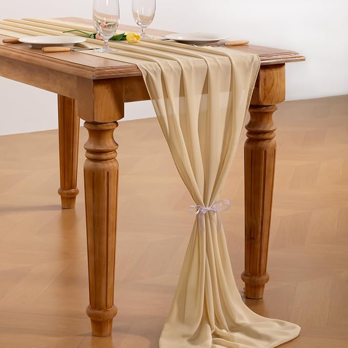 Champagne Chiffon Table Runner Summer Boho Wedding Birthday Party Decor | 14ft - Image 4