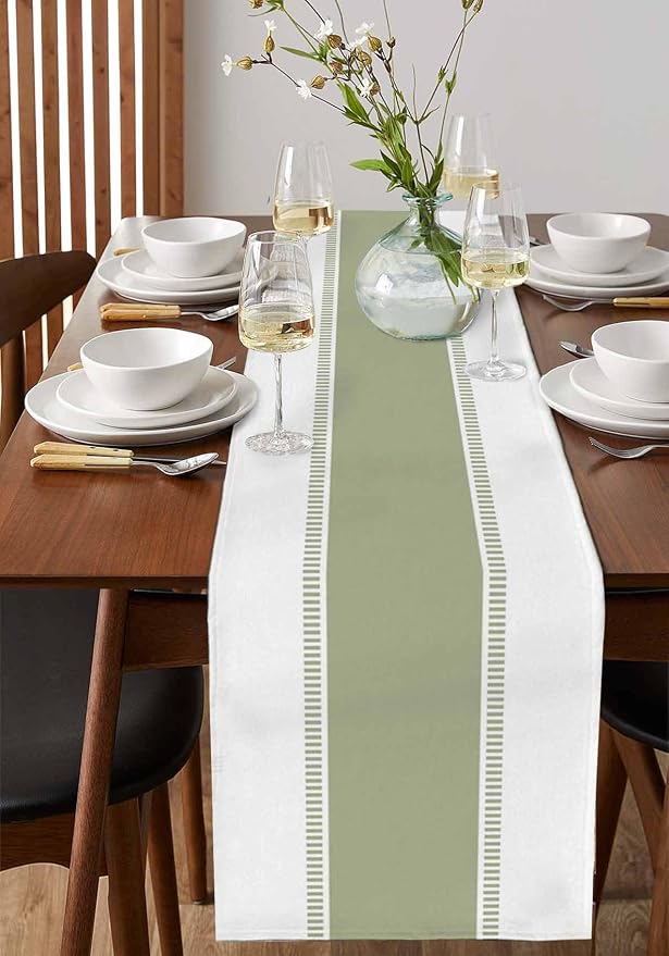 Sage Green Stripe Table Runners 72 inches Long, Linen Boho Table Runner - Image 4