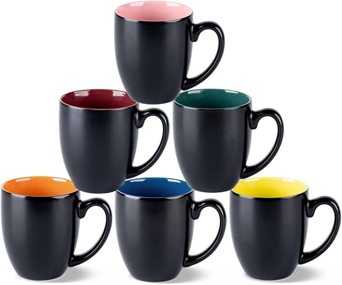 GBhome 16 oz Coffee Mugs Set of 6, Ceramic Coffee Cups- Multi-Color by GBhome