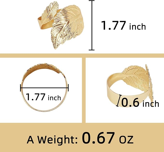 Gold Leaf Napkin Rings Set of 8, Metal Material - Image 2