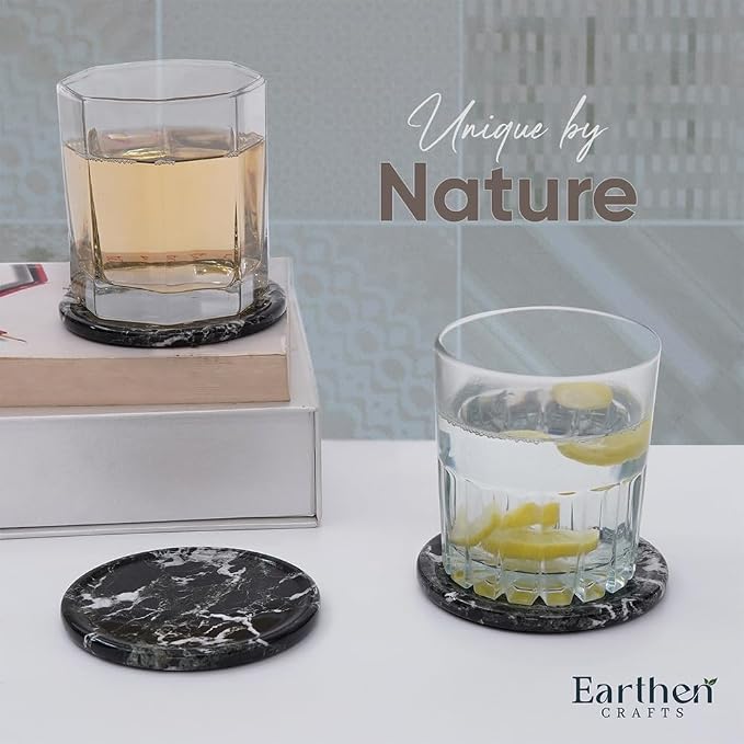 Marble Coasters Set of 6, 3.5" Inches Round Black Coaster - Image 5