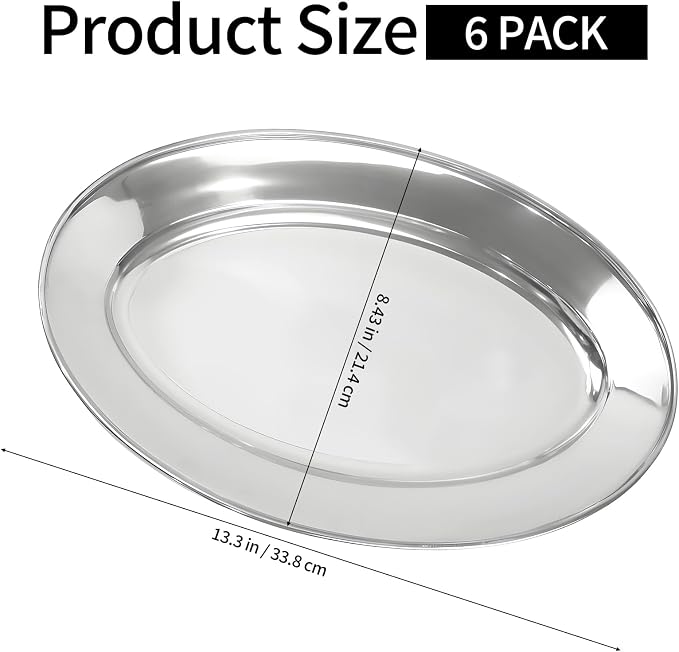 6 Packs Stainless Steel Oval Platter, Metal Plates, Oval Aluminum Platter - Image 2