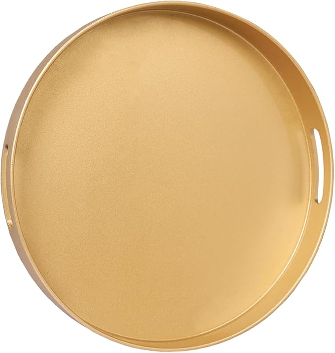 13" Gold Decorative Tray, Plastic Round Serving Tray by MAONAME