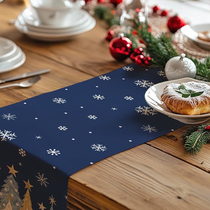 Christmas Table Runner 13x90 Inch, Xmas Trees Snowflakes Holiday Decorative - Image 5