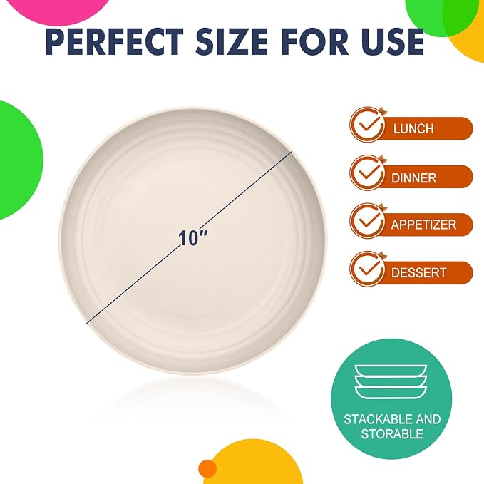 Wheat Straw Plates 8 PCS Unbreakable Dinner Plates - Image 2