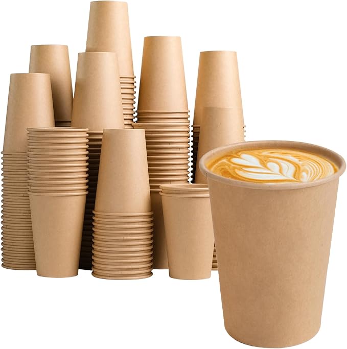 BYSNOW 300 Pack 12 oz Kraft Paper Cups, Disposable Coffee Hot Water Cups | by BYSNOW