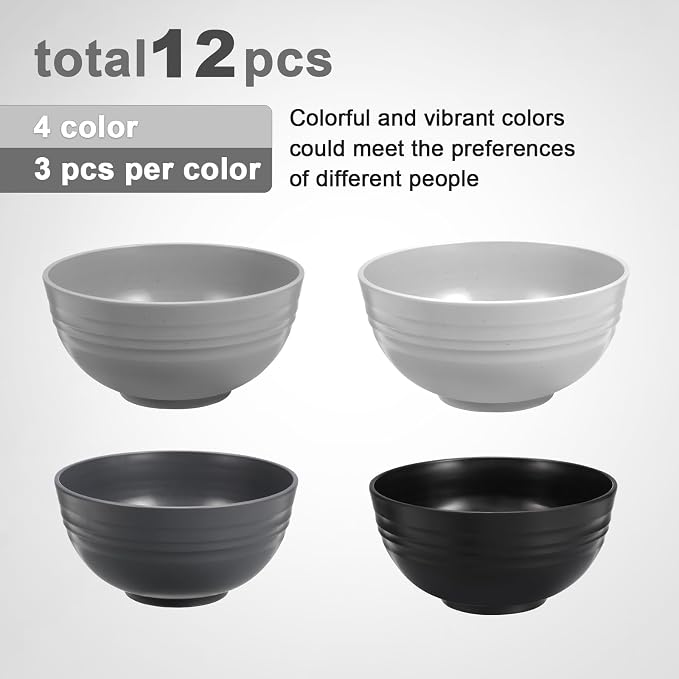 HEYCOME 12 Pcs Unbreakable Cereal Bowls Set, 26 Oz Wheat Straw Bowls Set - Image 3