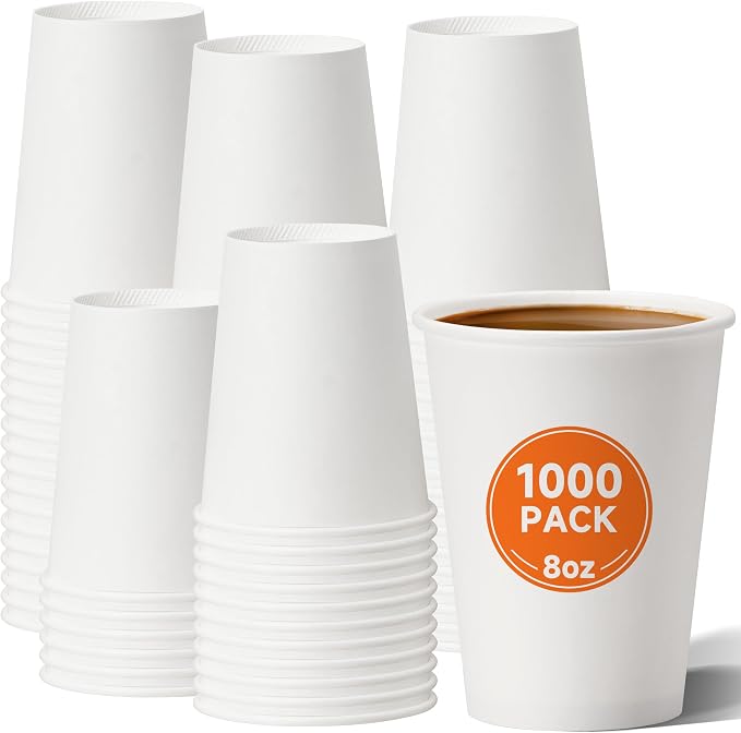 METAPRINT 1000 Pack 8 oz Disposable Paper Cups, Paper Coffee Cups 8 oz by METAPRINT