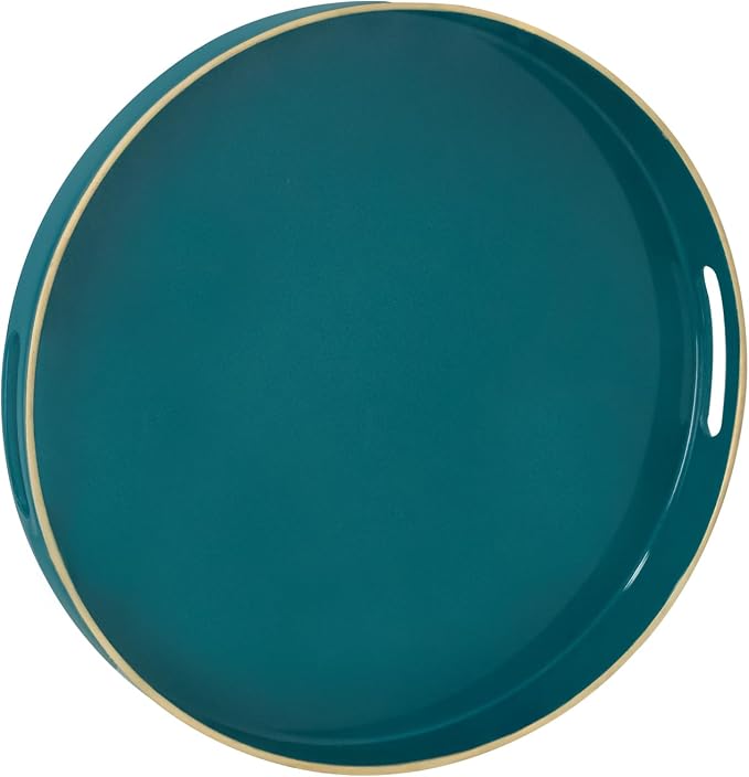 13" Teal Decorative Tray, Plastic Round Serving Tray by MAONAME