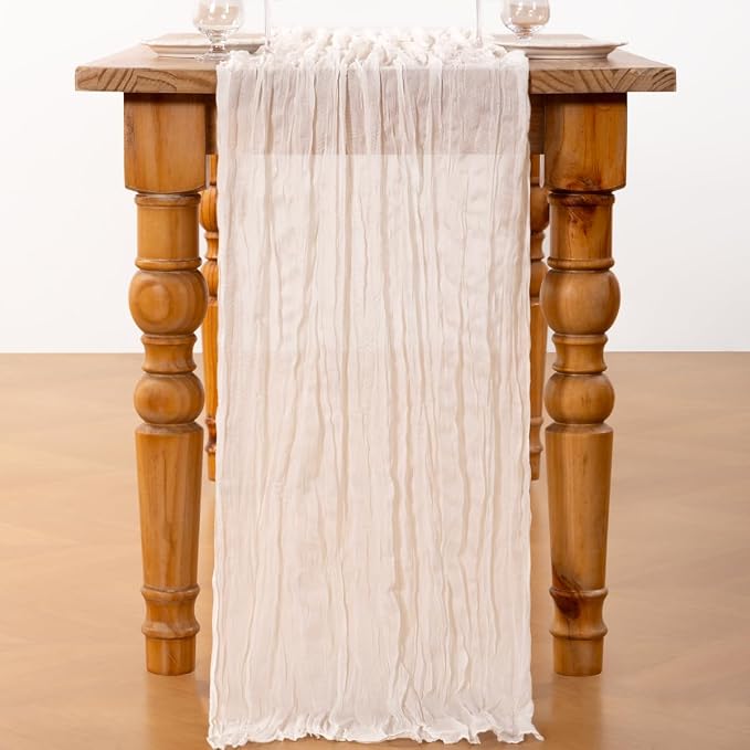 DeZerlor Ivory White Cheesecloth Table Runners 6 Pack Summer Boho Runners | - Image 5