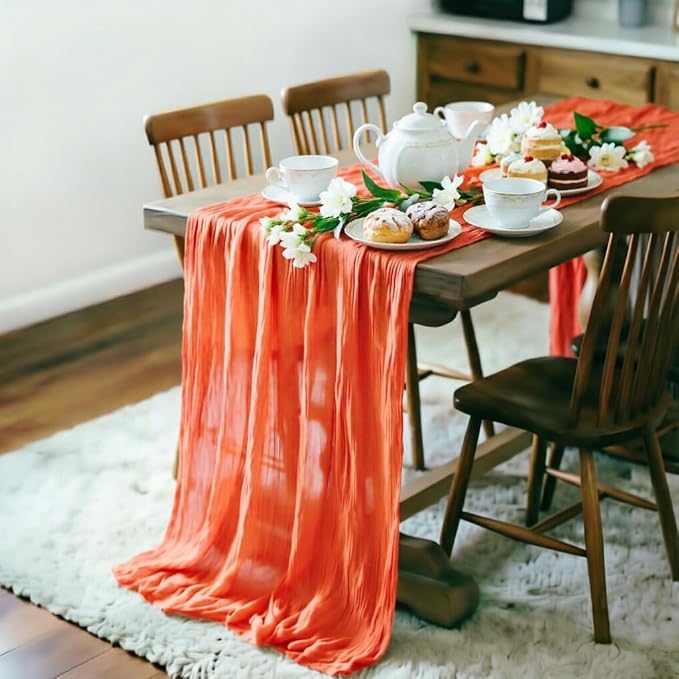 Orange Cheesecloth Table Runner 120 Inches 10 Ft Gauze Table Runner | Summer - Image 3