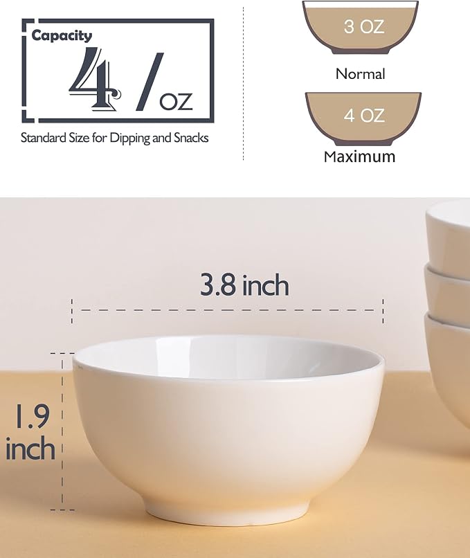 DELLING Soy Sauce Dish 4 Oz Dipping Bowls Set of 6, Stackable Dishwasher Safe - Image 2