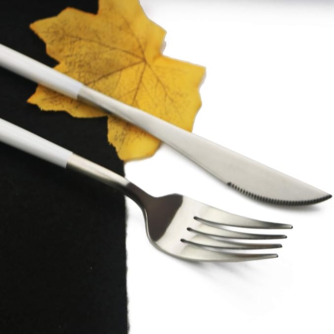 JASHII 18/10 White Handle Flatware Silver Silverware Set 304 Stainless Steel - Image 6