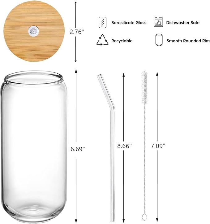 20oz Glass Cups with Lids and Straws Set of 4 – Aesthetic Large Iced Coffee - Image 7