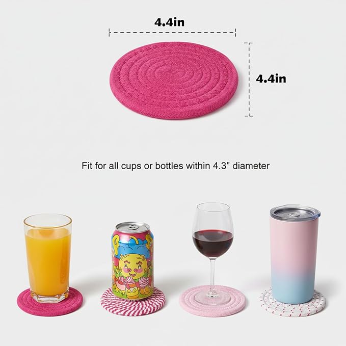 Drink Coasters Set of 8 with Holder, Cotton Woven | Absorbent cotton woven - Image 4